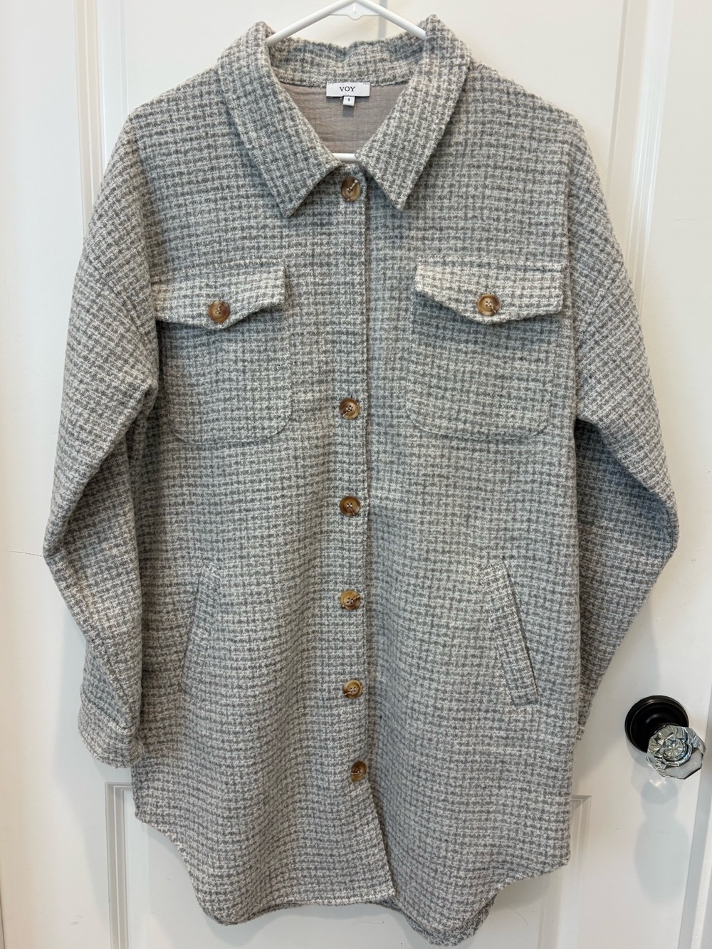 VOY Gray Plaid Oversized Shacket Shirt Jacket Size S